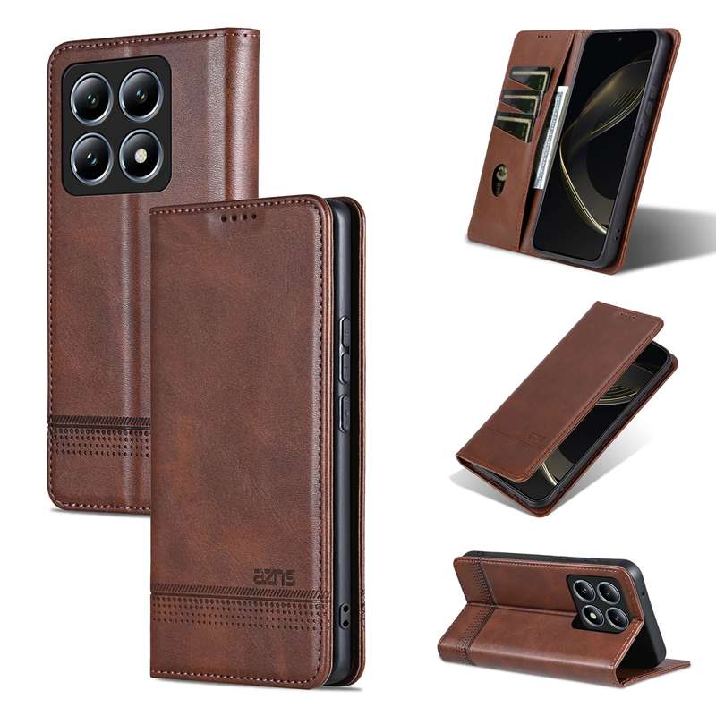 For Xiaomi 14T Pro AZNS Magnetic Calf Texture Flip Leather Phone Case(Red)