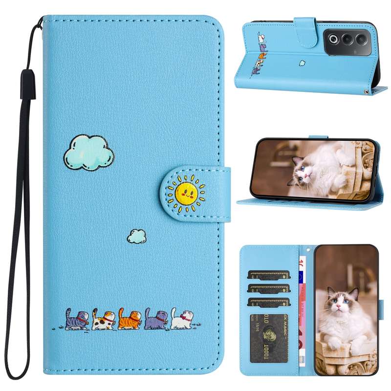For OPPO A3 Pro Cartoon Cats Leather Phone Case(Red)
