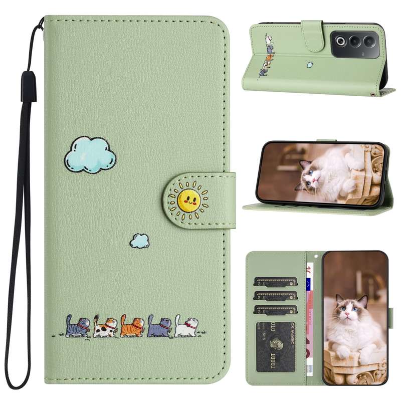 For OPPO A3 Pro Cartoon Cats Leather Phone Case(Red)