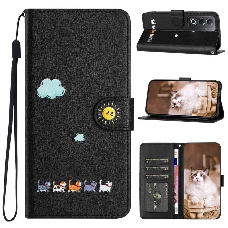 For OPPO A3 Pro Cartoon Cats Leather Phone Case(Red)