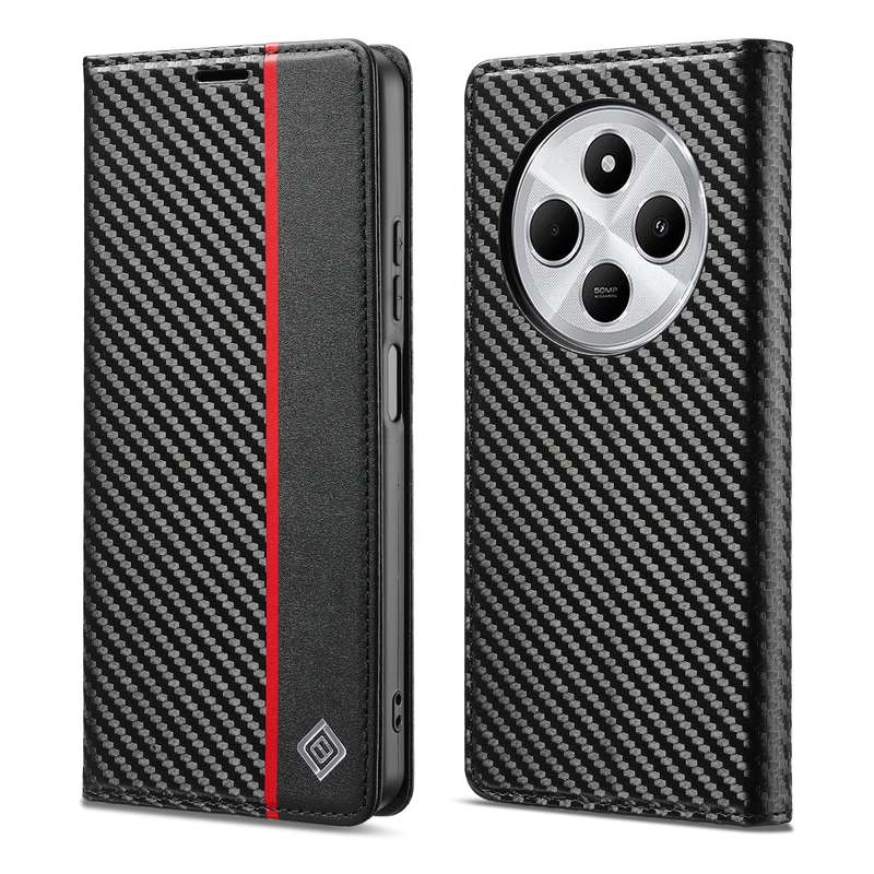 For Redmi 14C 4G LC.IMEEKE Carbon Fiber Texture Flip Leather Phone Case(Horizontal Black)