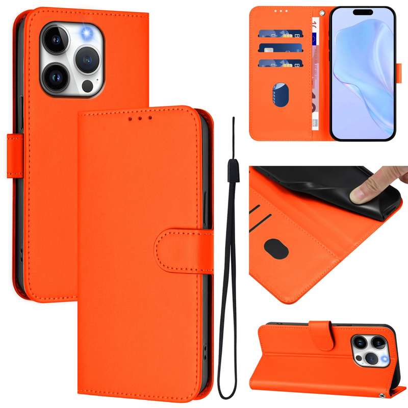 For iPhone 14 / 13 Skin Feel Solid Color Leather Phone Case with Lanyard(Brown)