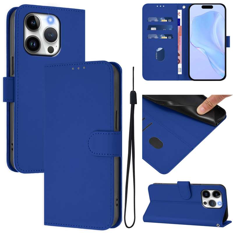 For iPhone 14 / 13 Skin Feel Solid Color Leather Phone Case with Lanyard(Brown)