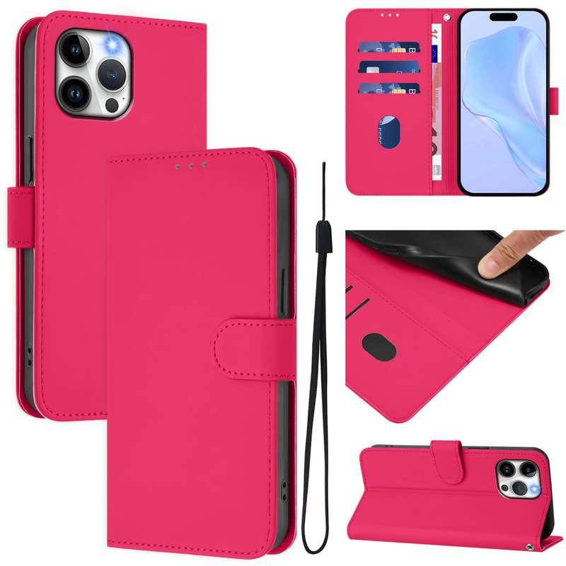 For iPhone 13 Pro Max Skin Feel Solid Color Leather Phone Case with Lanyard(Brown)