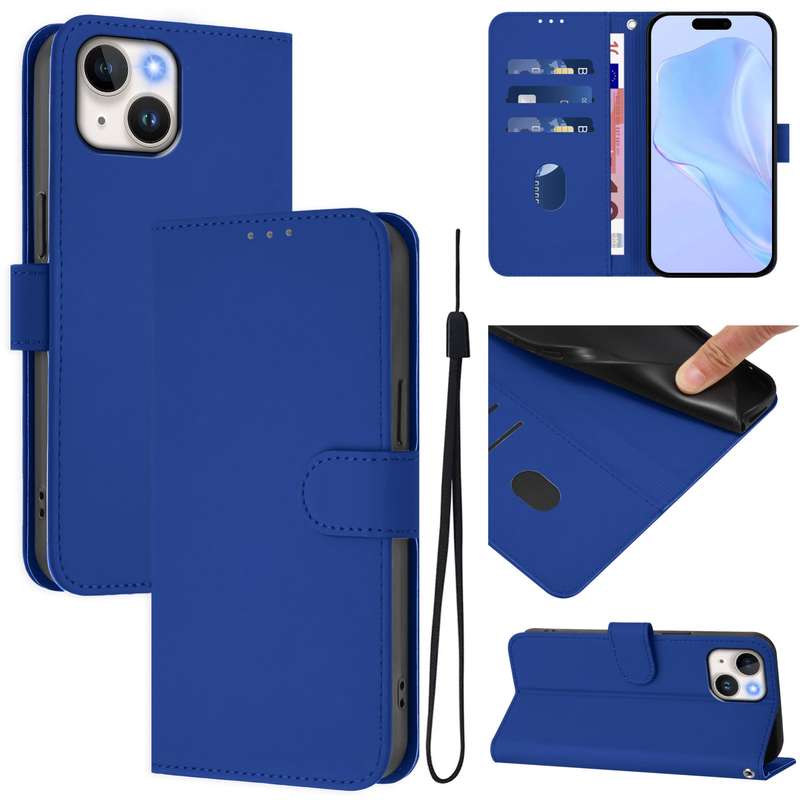 For iPhone 12 mini Skin Feel Solid Color Leather Phone Case with Lanyard(Brown)