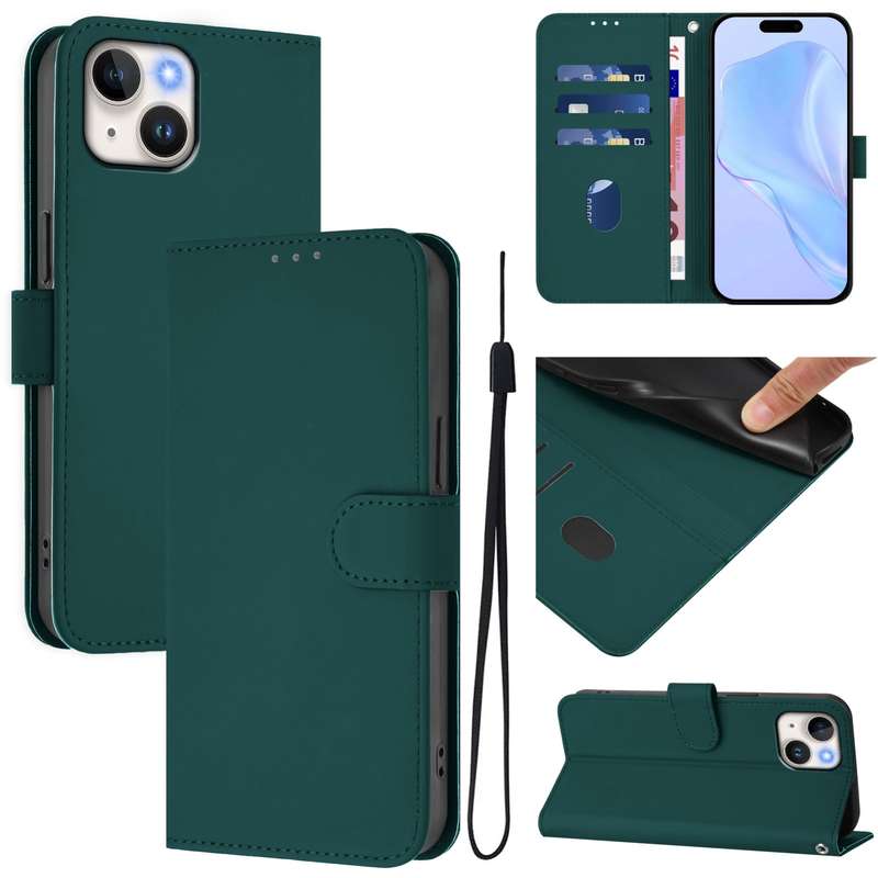 For iPhone 12 mini Skin Feel Solid Color Leather Phone Case with Lanyard(Brown)