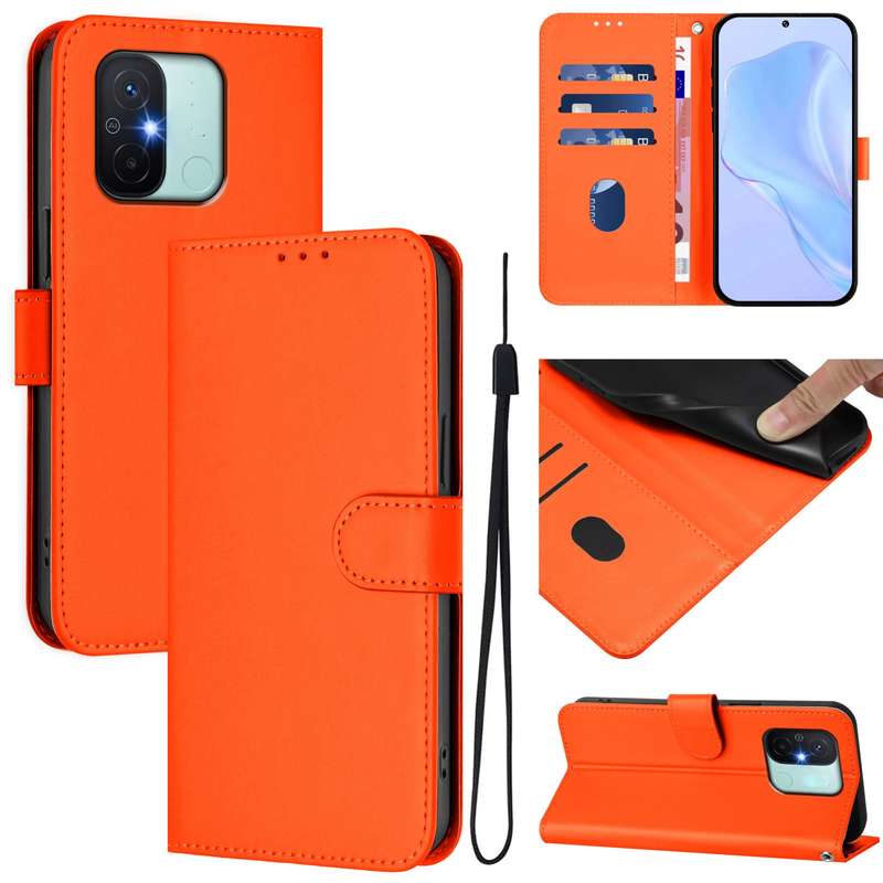 For Redmi 12C / 11A Skin Feel Solid Color Leather Phone Case with Lanyard(Brown)