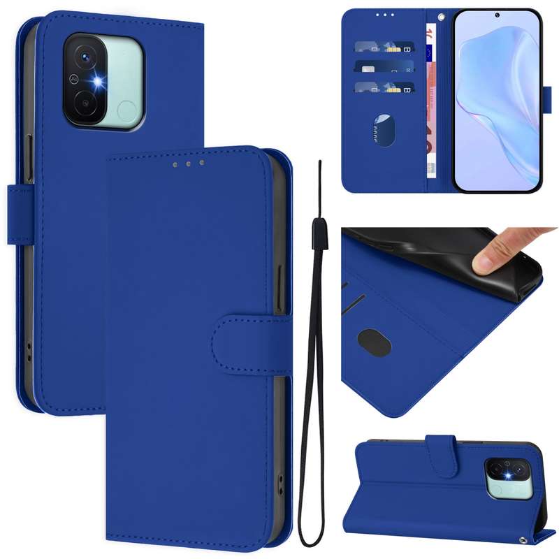 For Redmi 12C / 11A Skin Feel Solid Color Leather Phone Case with Lanyard(Brown)