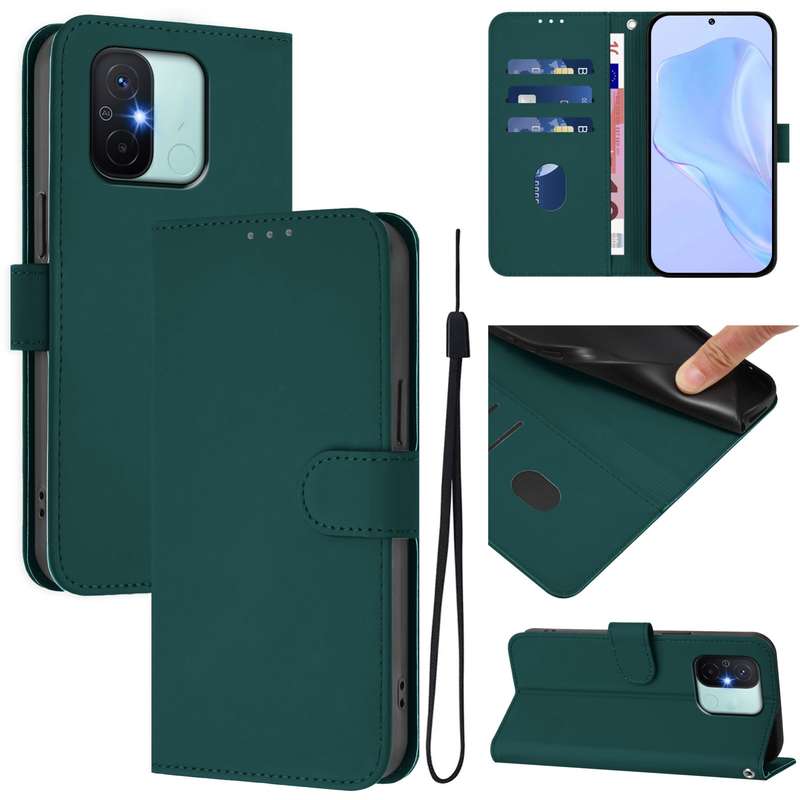 For Redmi 12C / 11A Skin Feel Solid Color Leather Phone Case with Lanyard(Brown)