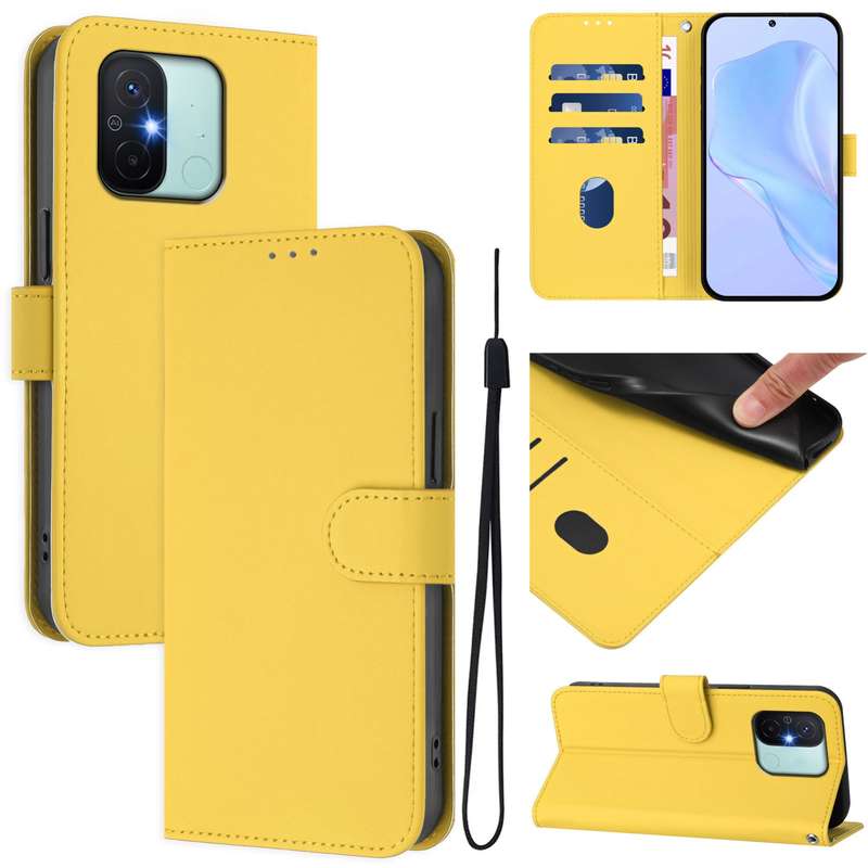 For Redmi 12C / 11A Skin Feel Solid Color Leather Phone Case with Lanyard(Brown)