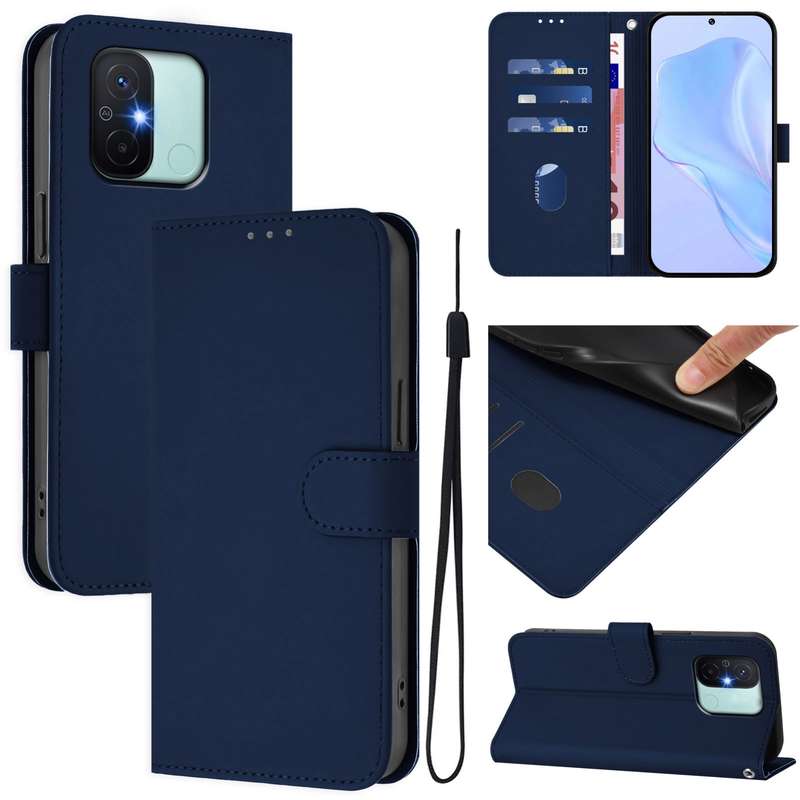 For Redmi 12C / 11A Skin Feel Solid Color Leather Phone Case with Lanyard(Brown)