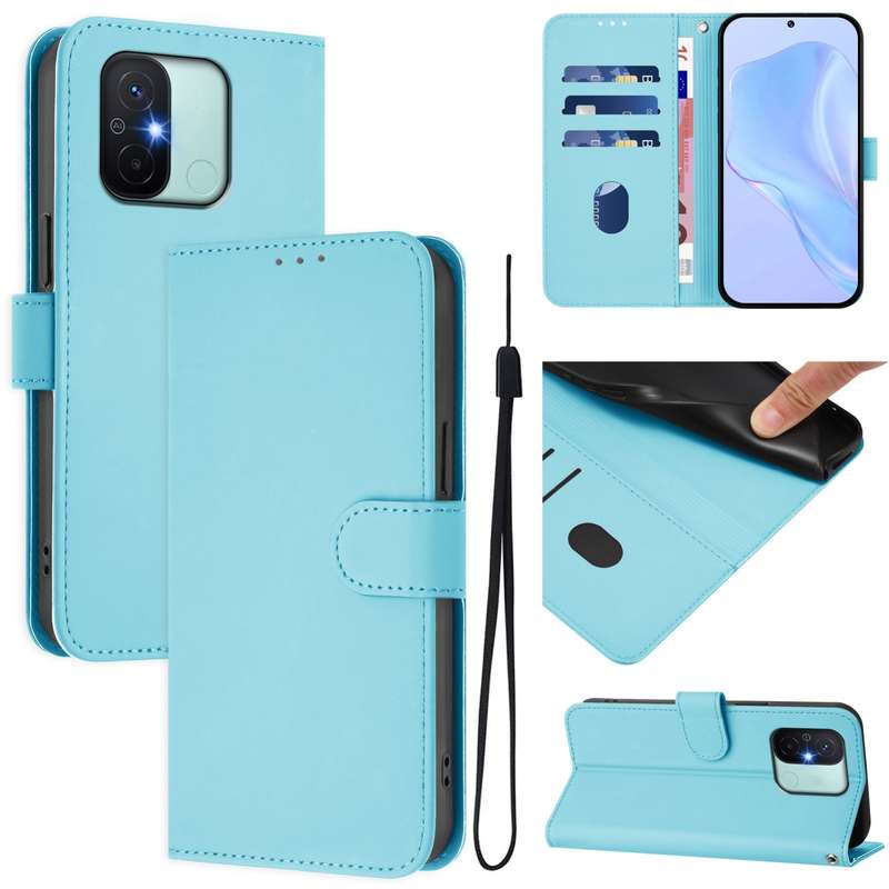 For Redmi 12C / 11A Skin Feel Solid Color Leather Phone Case with Lanyard(Brown)