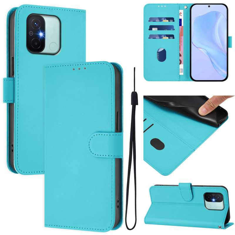 For Redmi 12C / 11A Skin Feel Solid Color Leather Phone Case with Lanyard(Brown)