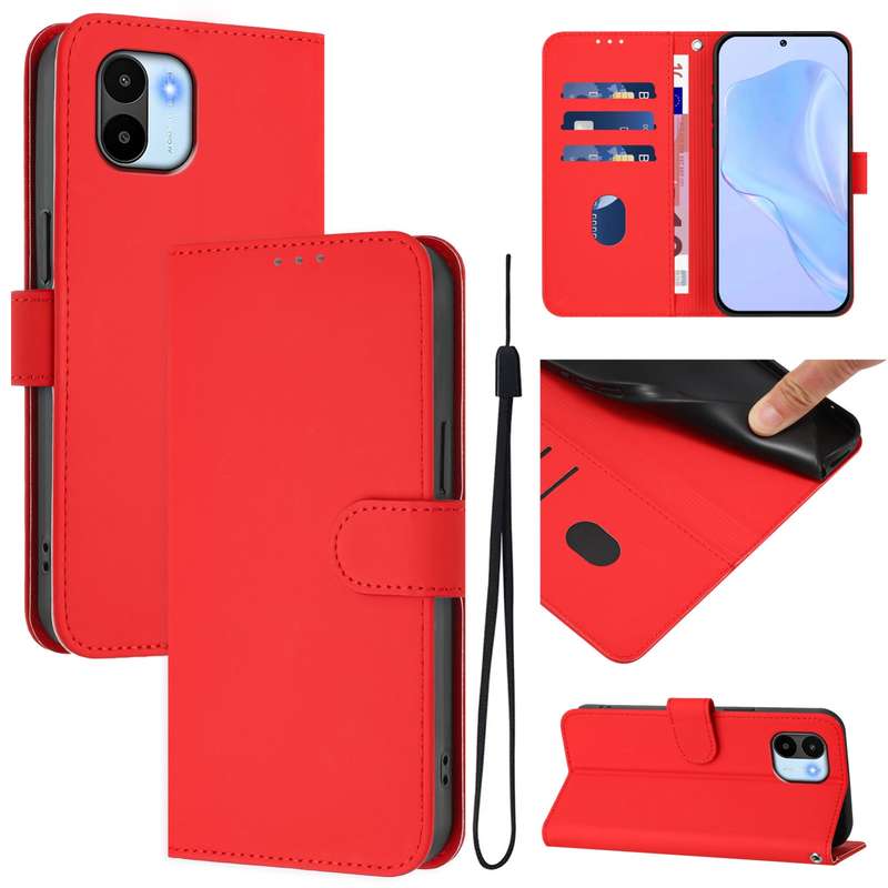 For Redmi A1 4G Global / A2 4G Skin Feel Solid Color Leather Phone Case with Lanyard(Brown)