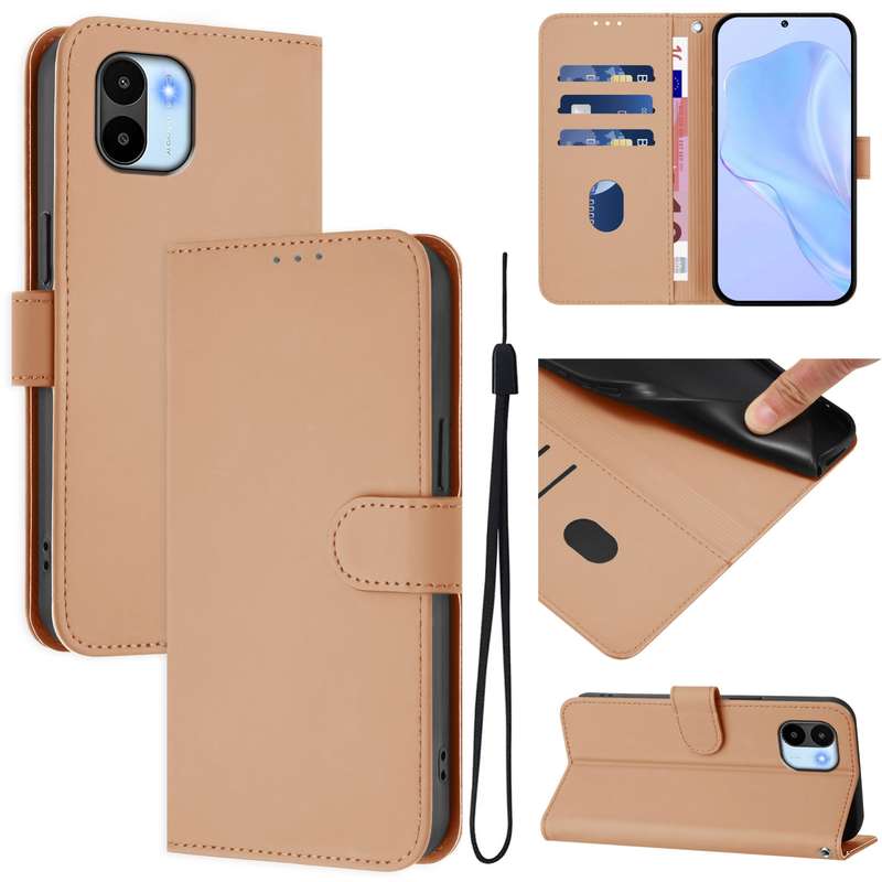 For Redmi A1 4G Global / A2 4G Skin Feel Solid Color Leather Phone Case with Lanyard(Brown)