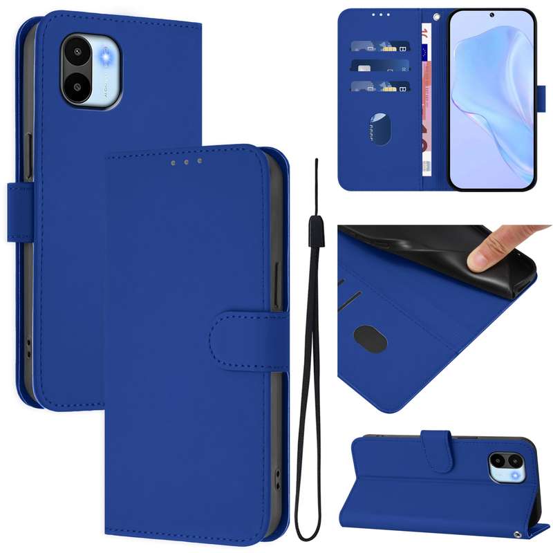 For Redmi A1 4G Global / A2 4G Skin Feel Solid Color Leather Phone Case with Lanyard(Brown)