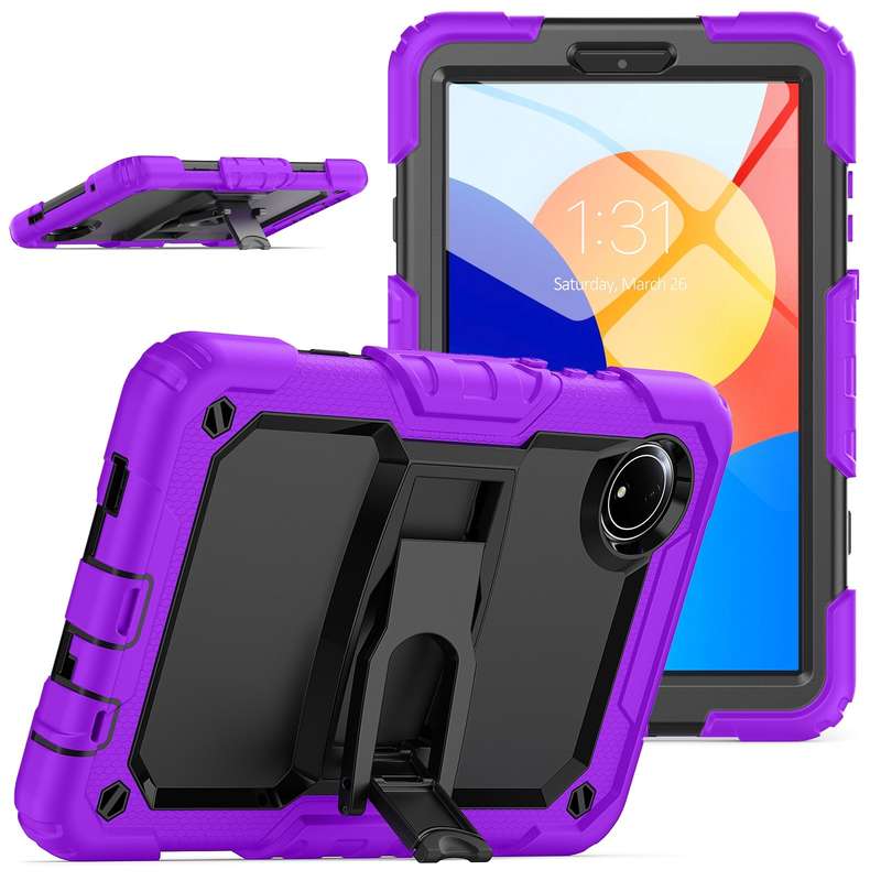 For Xiaomi Redmi Pad SE 8.7 2024 Turntable Holder Silicone Hybrid PC Tablet Case(Orange+Black)