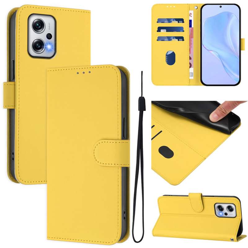 For Xiaomi Poco X4 GT 5G Skin Feel Solid Color Leather Phone Case with Lanyard(Brown)