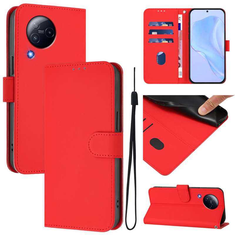 For Xiaomi Civi 3 5G Skin Feel Solid Color Leather Phone Case with Lanyard(Brown)
