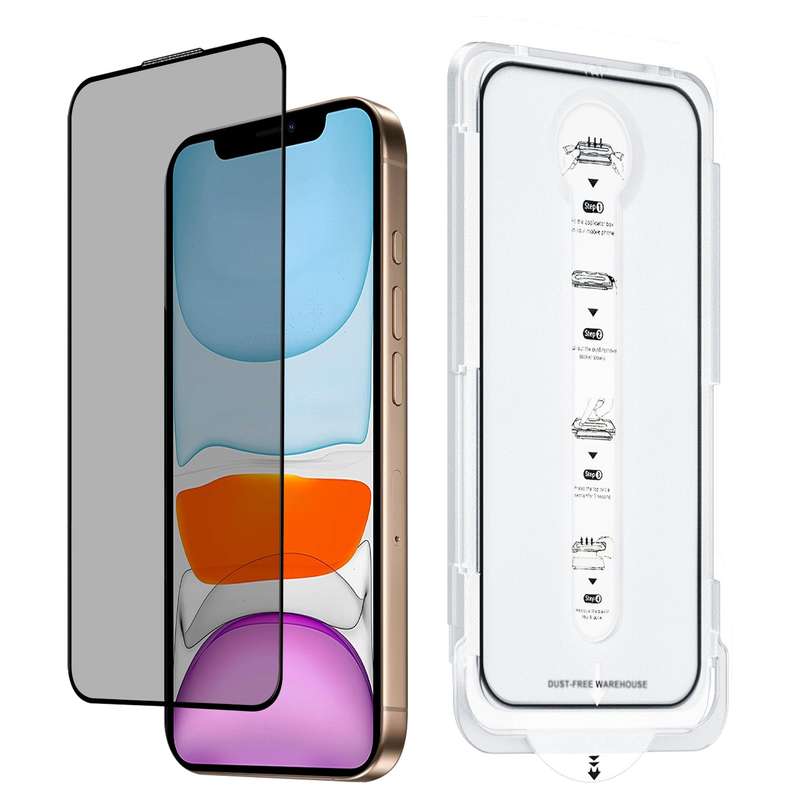 For iPhone 11 Dust-Free Easy Install Privacy Tempered Glass Film(Black)