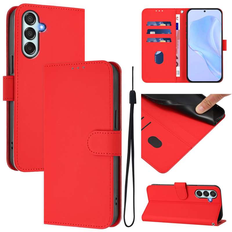 For Samsung Galaxy M15 5G / F15 5G Skin Feel Solid Color Leather Phone Case with Lanyard(Brown)