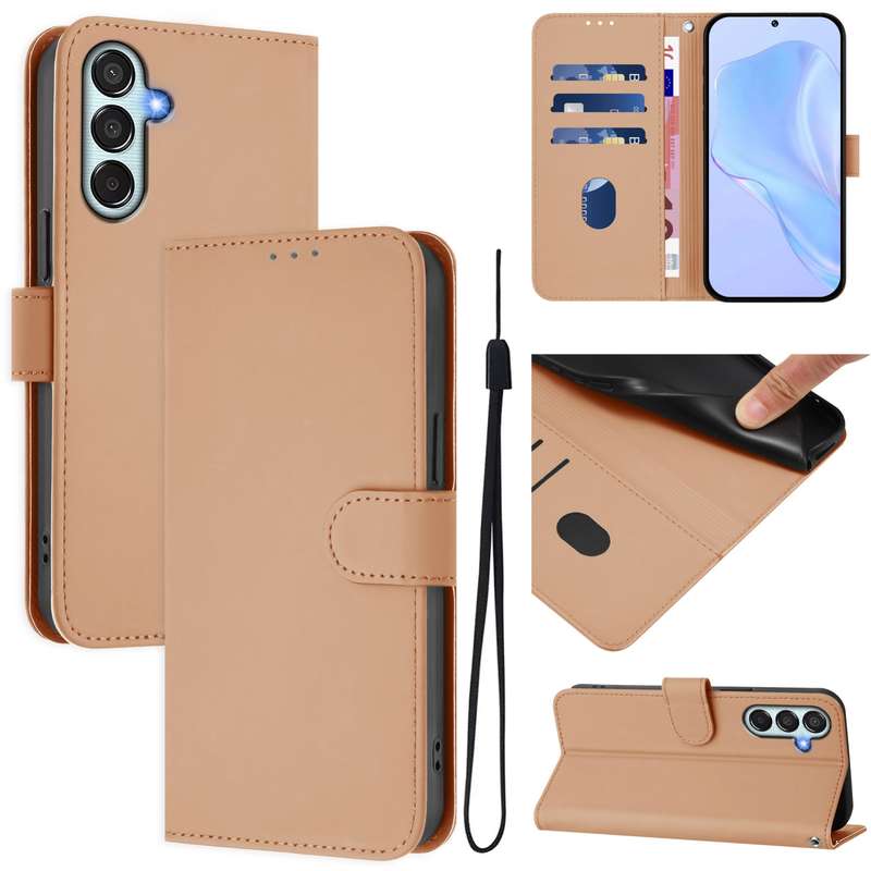 For Samsung Galaxy M15 5G / F15 5G Skin Feel Solid Color Leather Phone Case with Lanyard(Brown)