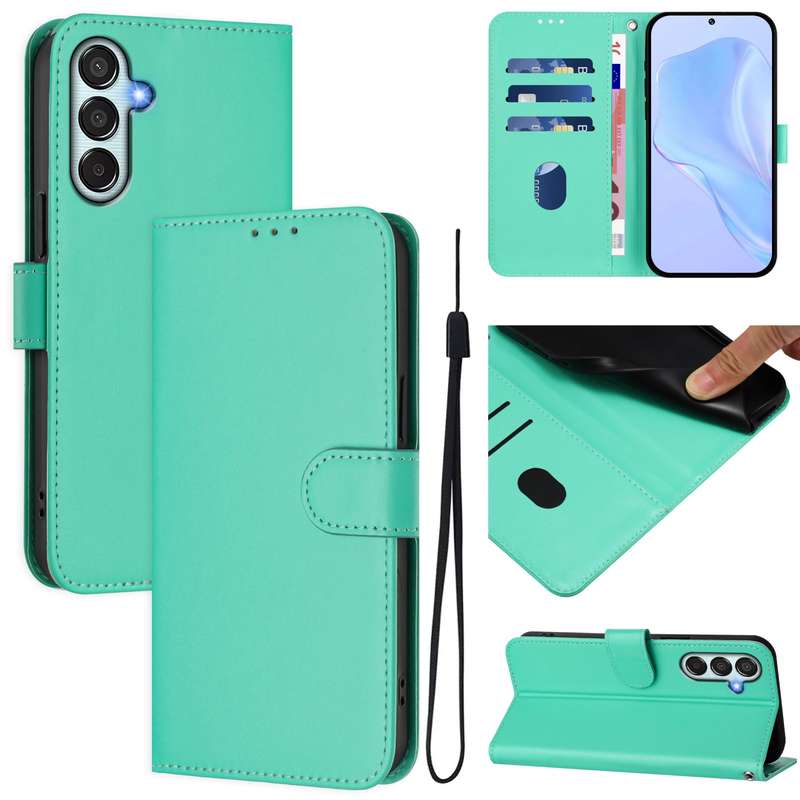 For Samsung Galaxy M15 5G / F15 5G Skin Feel Solid Color Leather Phone Case with Lanyard(Brown)