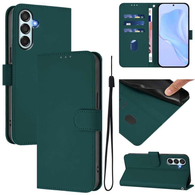 For Samsung Galaxy M15 5G / F15 5G Skin Feel Solid Color Leather Phone Case with Lanyard(Brown)