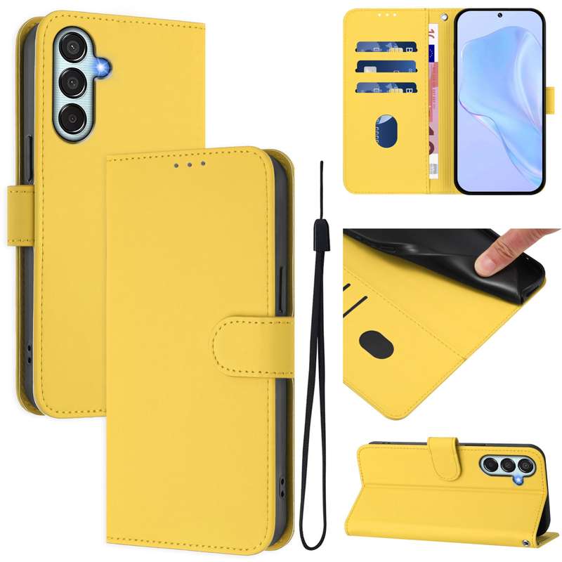 For Samsung Galaxy M15 5G / F15 5G Skin Feel Solid Color Leather Phone Case with Lanyard(Brown)