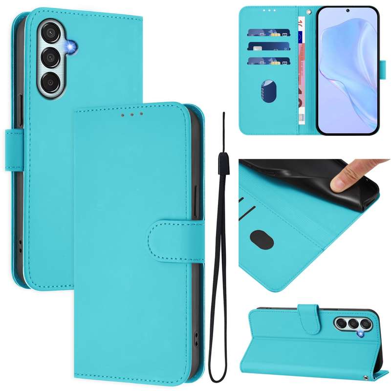 For Samsung Galaxy M15 5G / F15 5G Skin Feel Solid Color Leather Phone Case with Lanyard(Brown)
