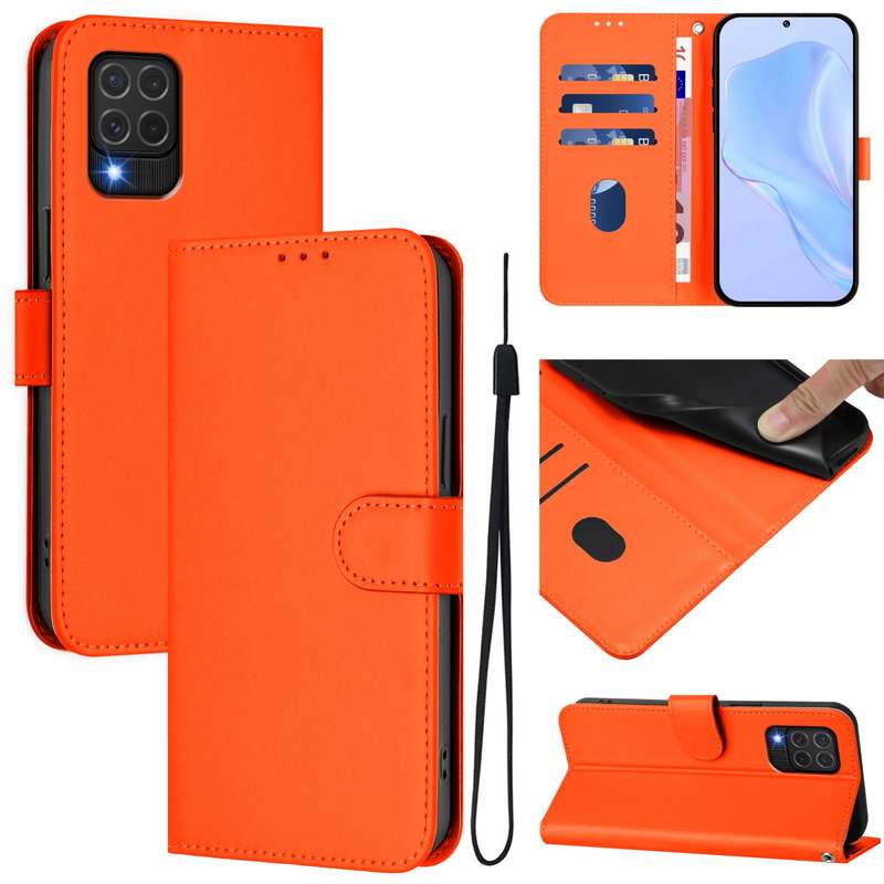 For Samsung Galaxy M62 4G / F62 4G Skin Feel Solid Color Leather Phone Case with Lanyard(Brown)