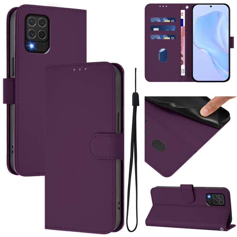 For Samsung Galaxy M62 4G / F62 4G Skin Feel Solid Color Leather Phone Case with Lanyard(Brown)
