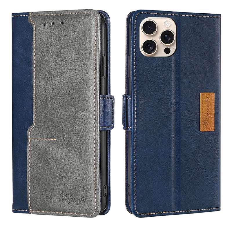 For iPhone 16 Pro Contrast Color Side Buckle Leather Phone Case(Black + Grey)