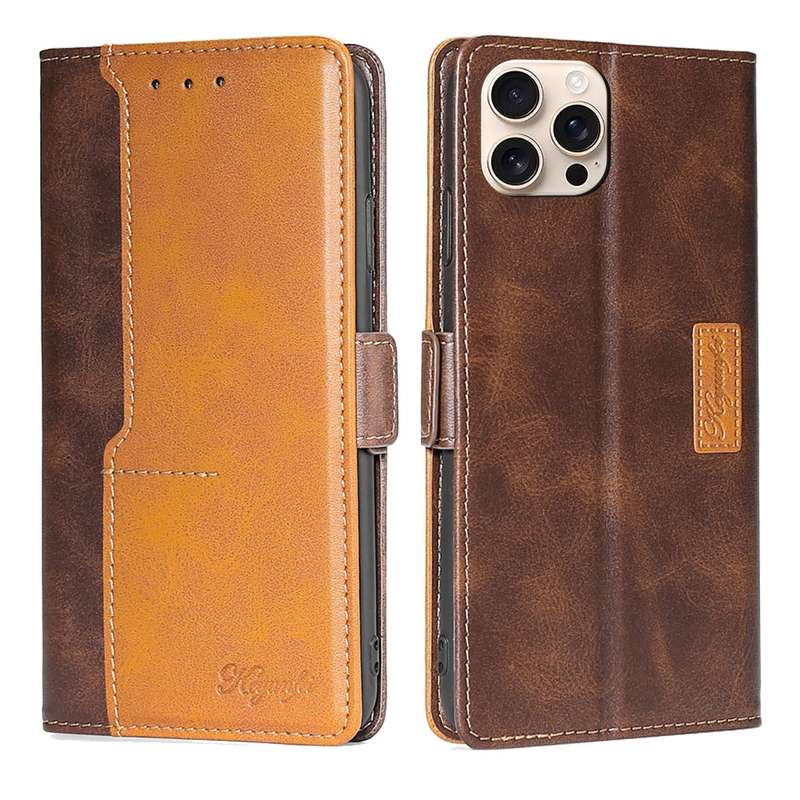 For iPhone 16 Pro Contrast Color Side Buckle Leather Phone Case(Black + Grey)