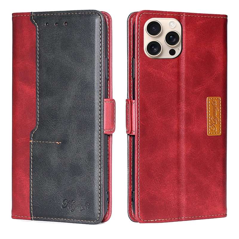 For iPhone 16 Pro Contrast Color Side Buckle Leather Phone Case(Black + Grey)