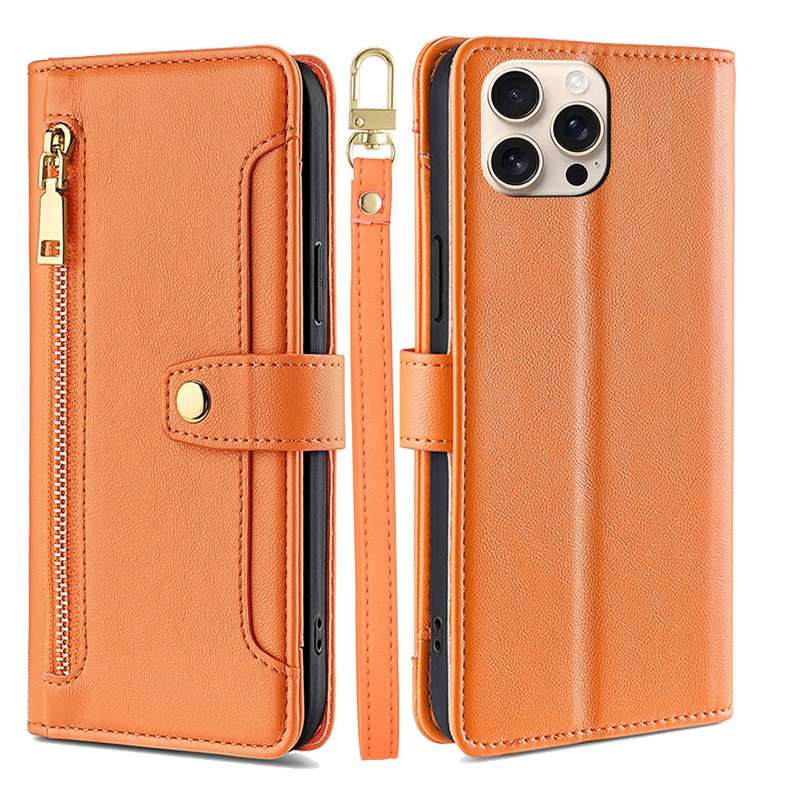 For iPhone 16 Pro Sheep Texture Cross-body Zipper Wallet Leather Phone Case(Black)