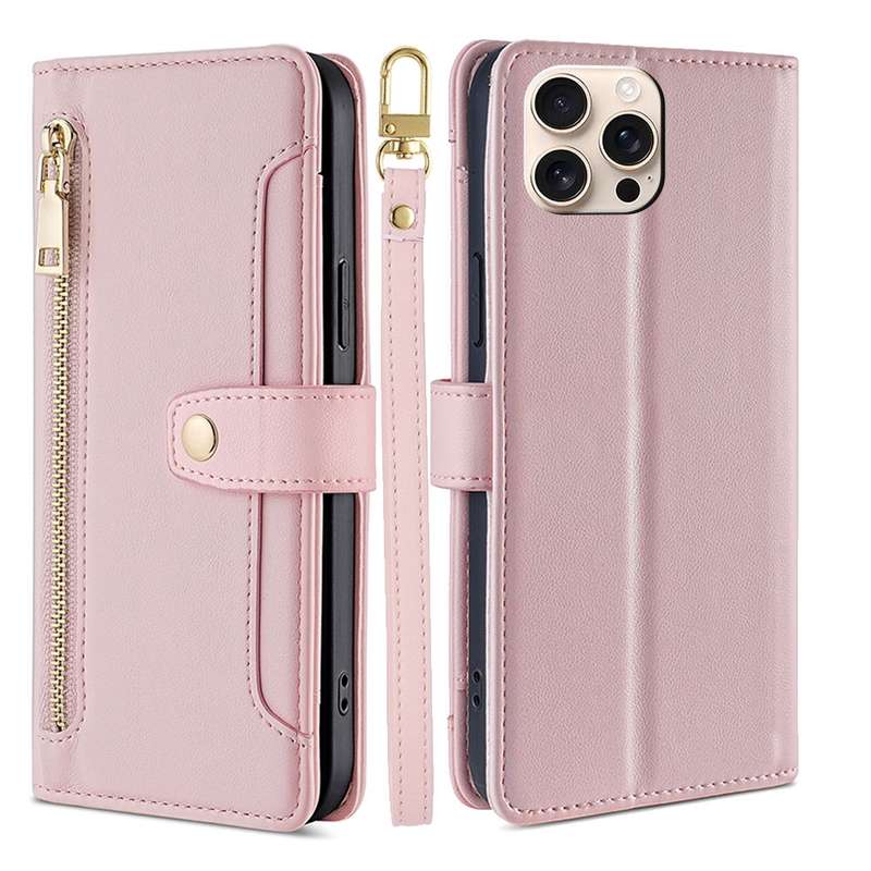 For iPhone 16 Pro Sheep Texture Cross-body Zipper Wallet Leather Phone Case(Black)