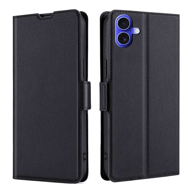 For iPhone 16 Ultra-thin Voltage Side Buckle Horizontal Flip Leather Phone Case(Black)