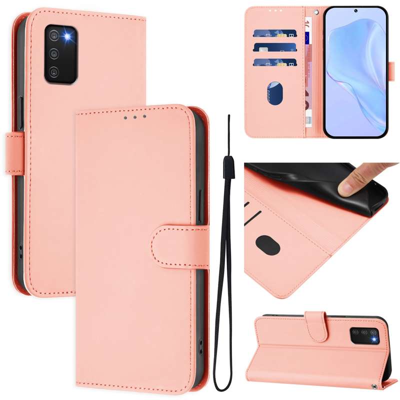 For Samsung Galaxy A03s 164mm Skin Feel Solid Color Leather Phone Case with Lanyard(Brown)