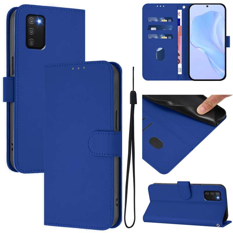 For Samsung Galaxy A03s 164mm Skin Feel Solid Color Leather Phone Case with Lanyard(Brown)