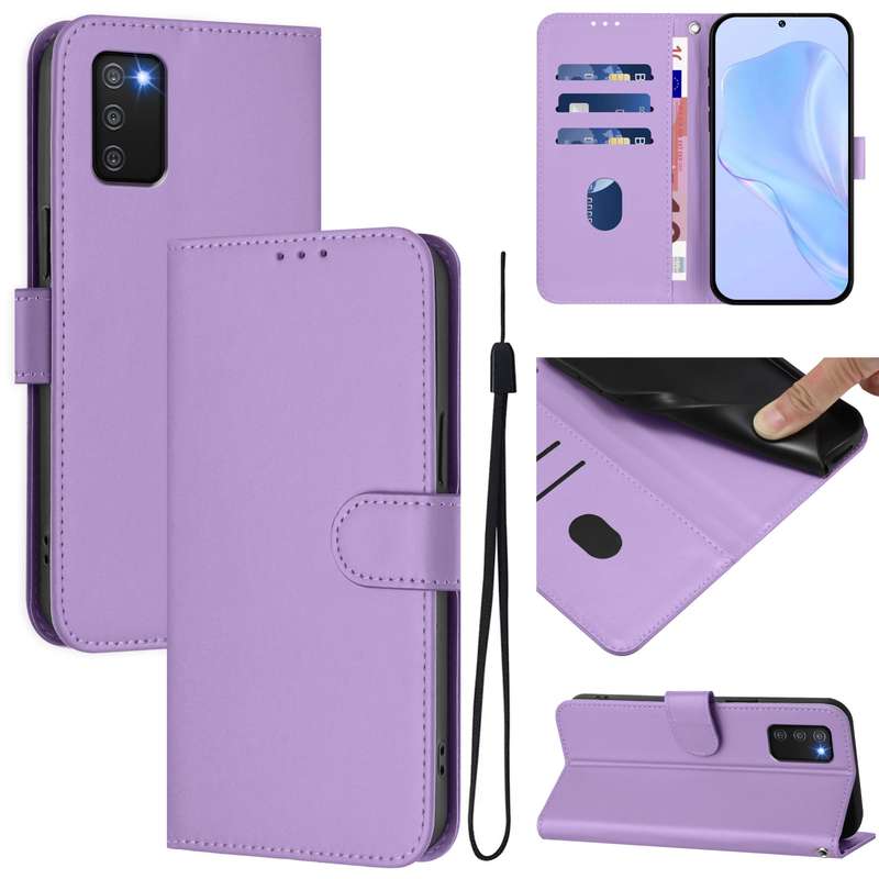 For Samsung Galaxy A03s 164mm Skin Feel Solid Color Leather Phone Case with Lanyard(Brown)