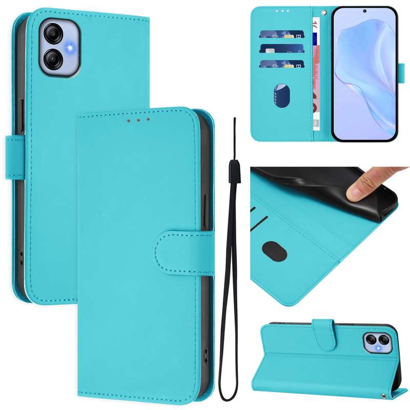 For Samsung Galaxy A04e / F04 / M04 4G Skin Feel Solid Color Leather Phone Case with Lanyard(Brown)