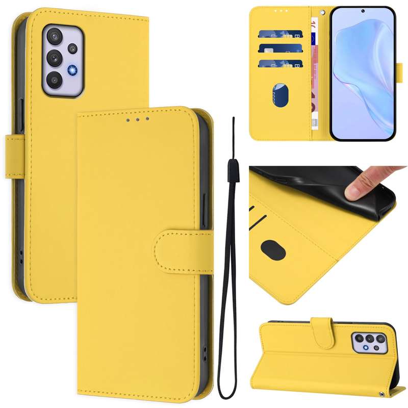 For Samsung Galaxy A32 4G Skin Feel Solid Color Leather Phone Case with Lanyard(Brown)