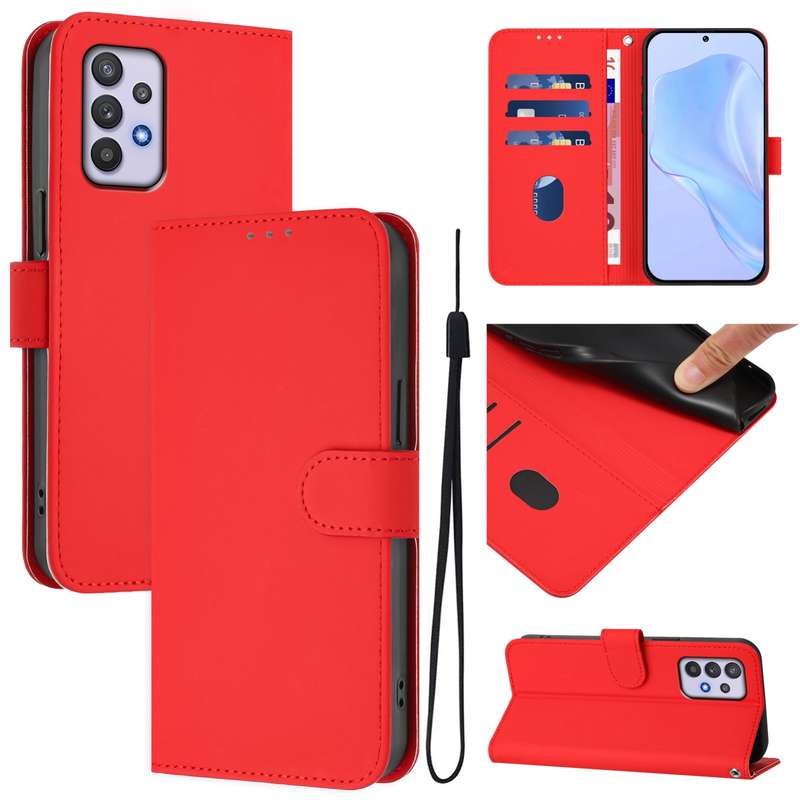 For Samsung Galaxy A32 5G / M32 5G Skin Feel Solid Color Leather Phone Case with Lanyard(Brown)