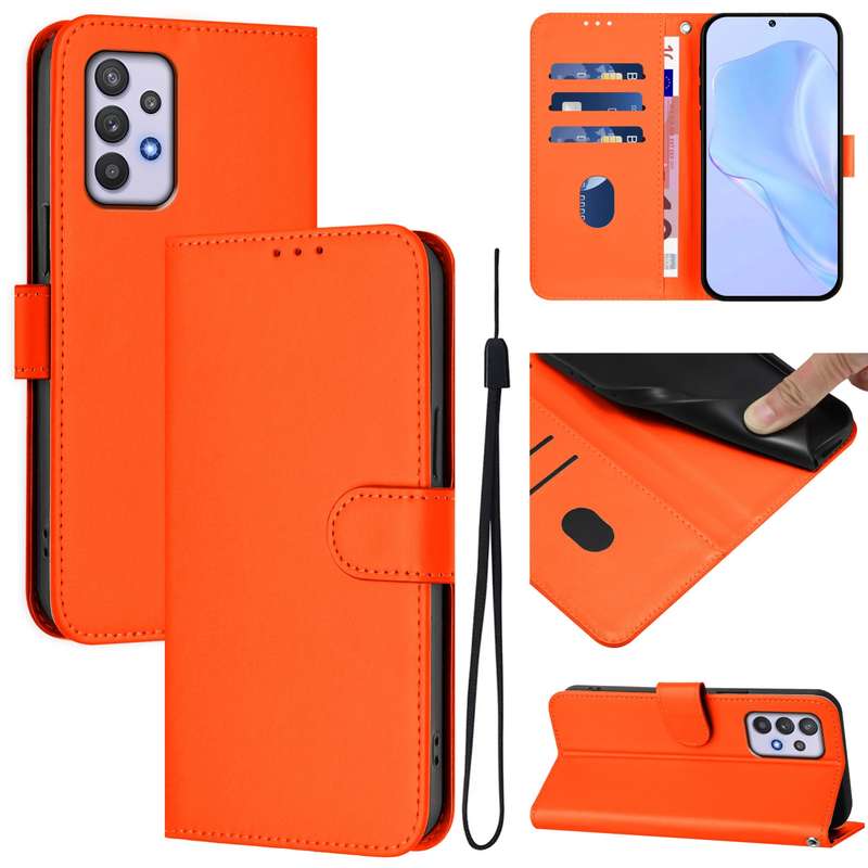For Samsung Galaxy A32 5G / M32 5G Skin Feel Solid Color Leather Phone Case with Lanyard(Brown)