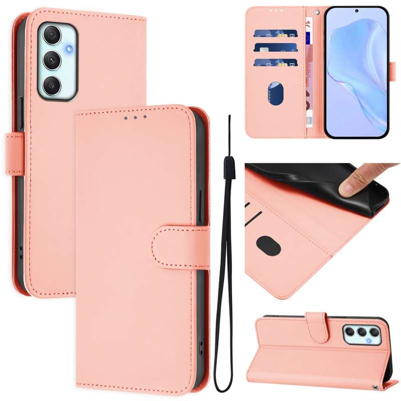 For Samsung Galaxy A34 5G Skin Feel Solid Color Leather Phone Case with Lanyard(Brown)