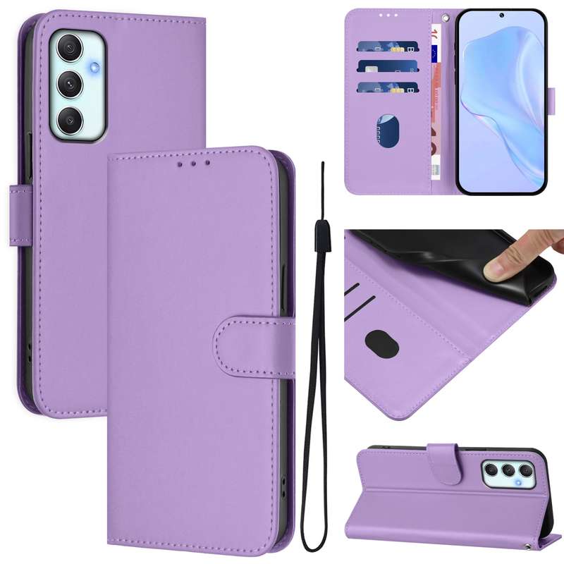 For Samsung Galaxy A34 5G Skin Feel Solid Color Leather Phone Case with Lanyard(Brown)