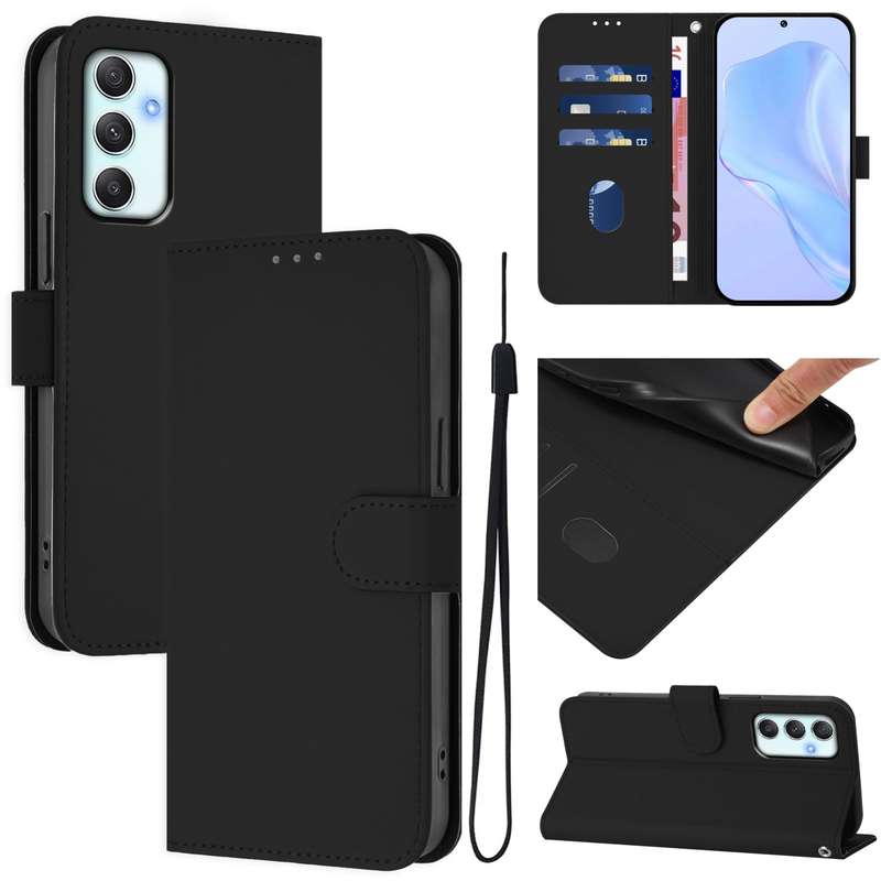 For Samsung Galaxy A34 5G Skin Feel Solid Color Leather Phone Case with Lanyard(Brown)