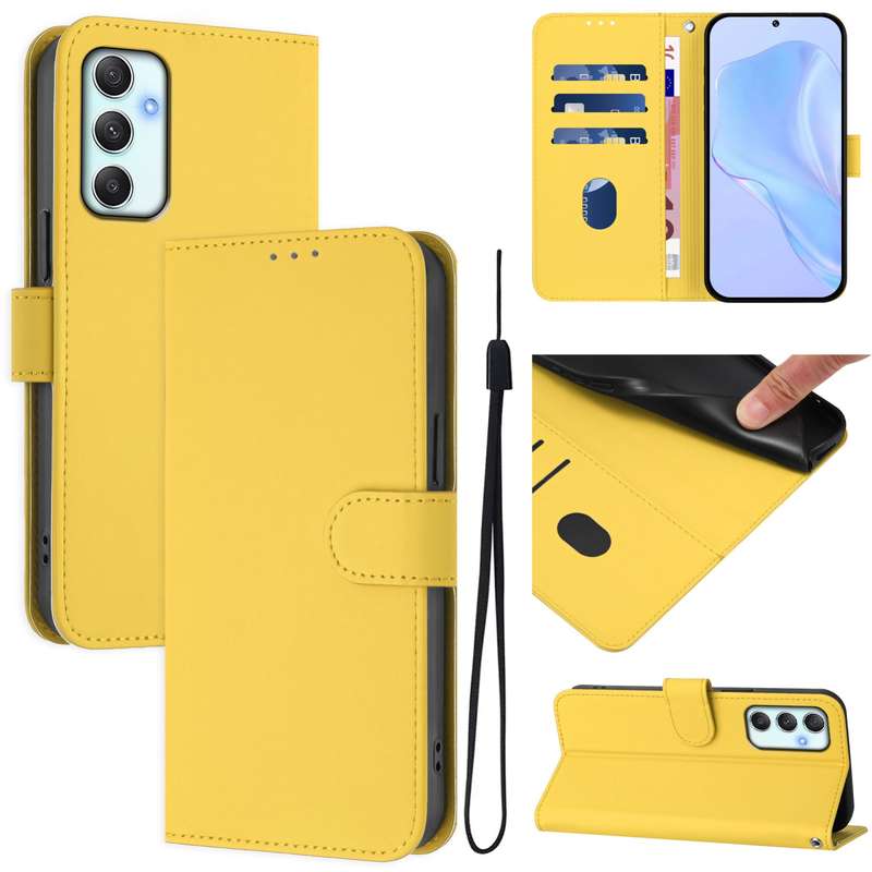 For Samsung Galaxy A34 5G Skin Feel Solid Color Leather Phone Case with Lanyard(Brown)