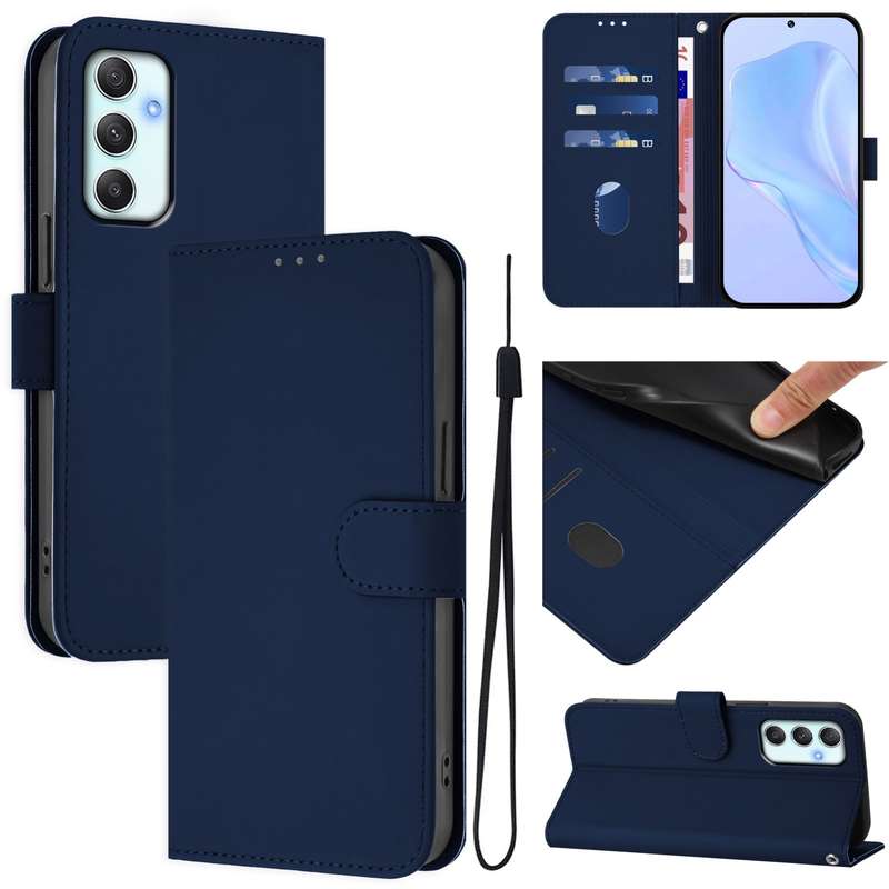 For Samsung Galaxy A34 5G Skin Feel Solid Color Leather Phone Case with Lanyard(Brown)